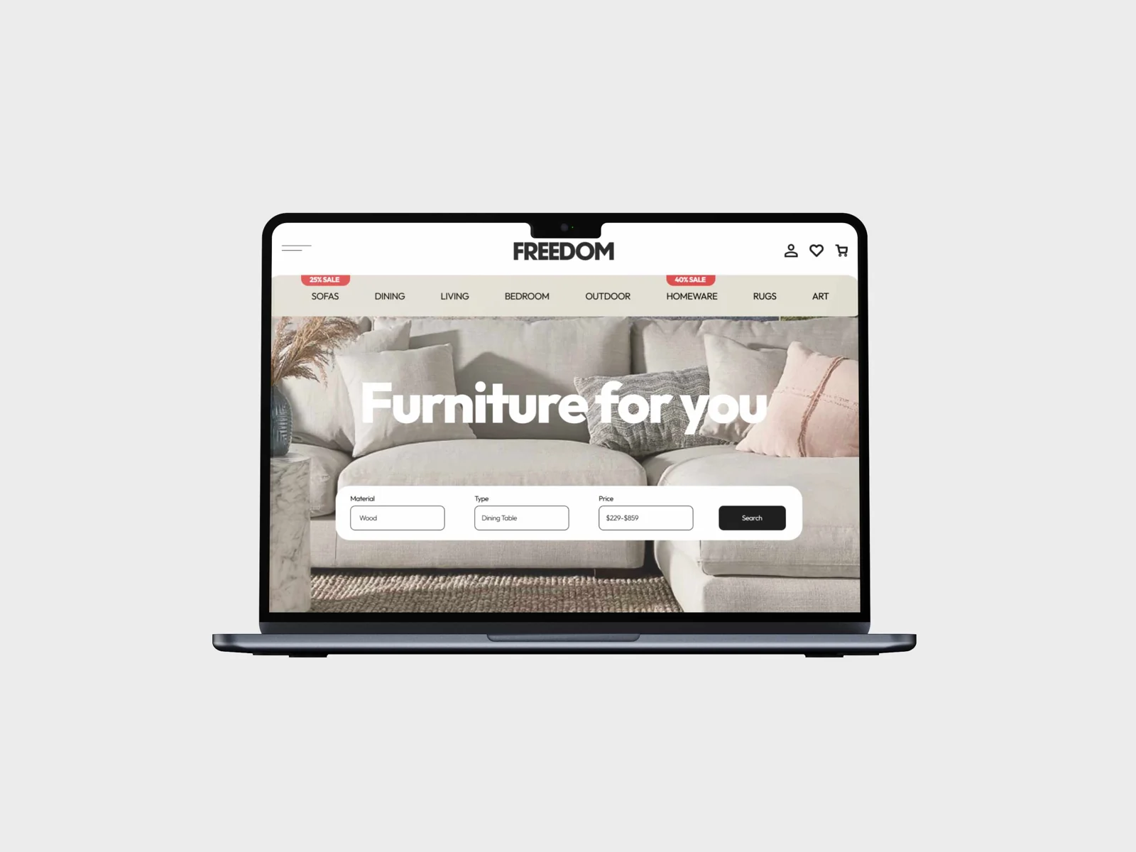 Freedom — a furniture e-commerce landing page reading ‘Furniture for you’