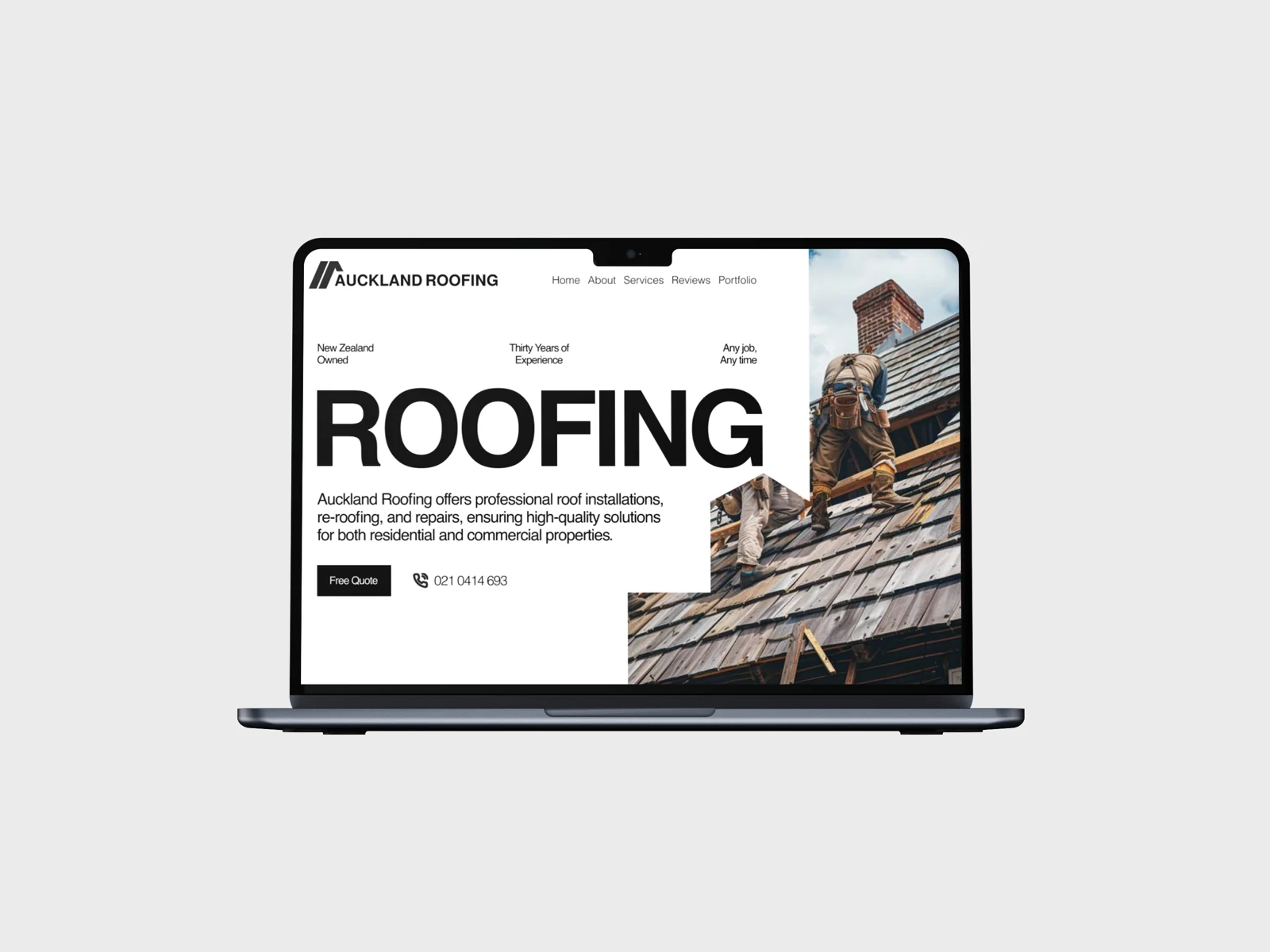 Auckland Roofing — a trades landing page reading ‘Roofing’