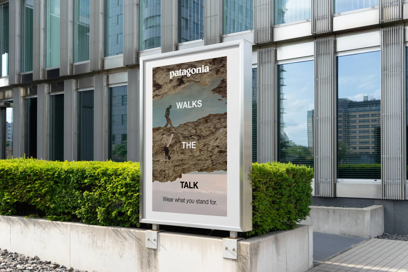 The Patagonia advertisement mounted on a city street billboard